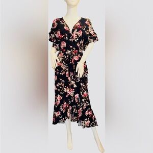 Chelsea & Violet Black Floral Wrap Dress high low dress short sleeve